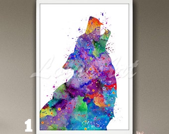 Wolf Howling Art Print Watercolor Painting Nursery Wild Animals Poster