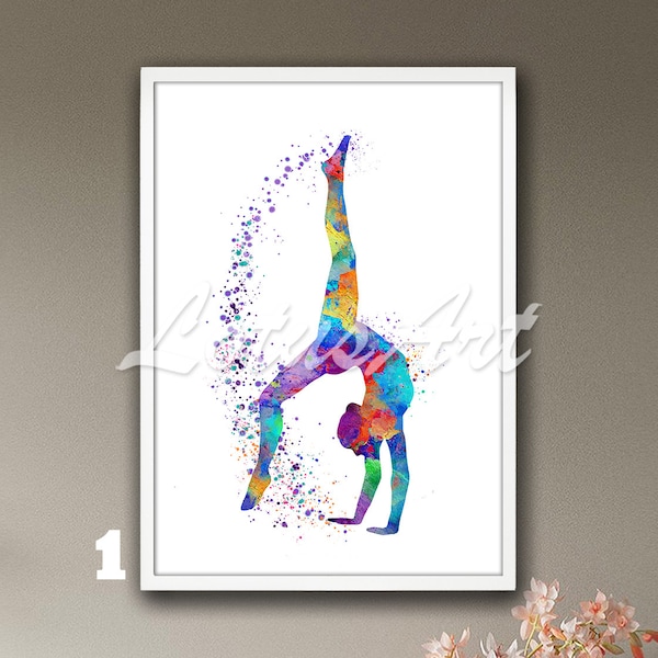 Gymnastics Tumbling Wall Art Watercolor Print Painting Sports Poster Home Decor Nursery Art Girl Room Decor Personalised Gifts