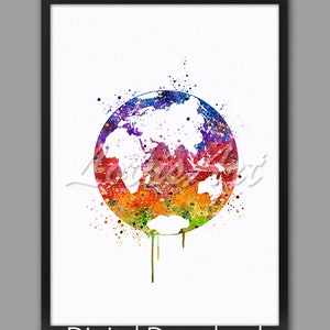 Mappa del mondo Arte Pianeta Terra Pittura Acquerello Stampa Viaggi Art Poster Home Decor DIGITAL DOWNLOAD