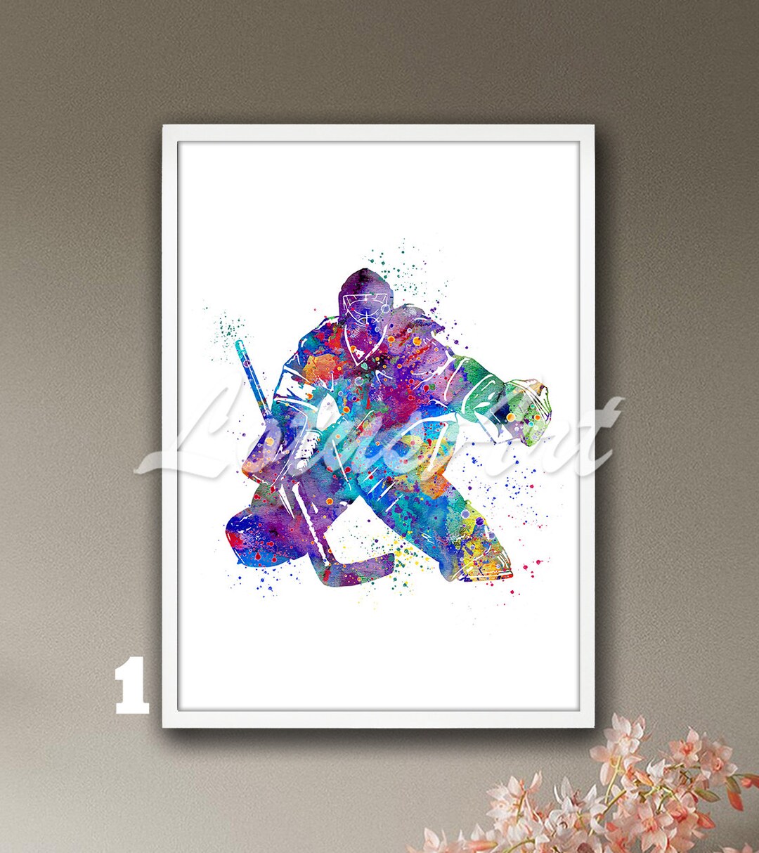 Girl Ice Hockey Goalie Wall Art Framed Watercolor Print Sports Poster