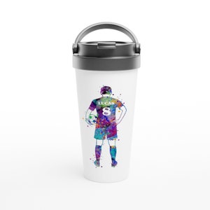 Travel Mug Stainless Steel Soccer Boy Player Personalized Sports Football Art Gift