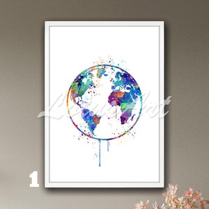 Mapa mundi arte de parede planeta terra aquarela impressão ilustração cartaz de viagem pintura decoração de casa presentes personalizados