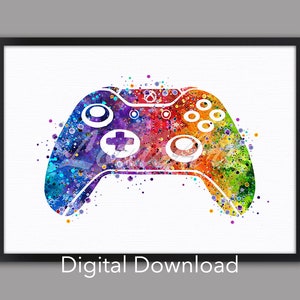 DIGITAL DOWNLOAD Game Controller Joystick Wall Art Watercolor Print Boys Room Decor Kids Gifts Illustration Painting Gifts Game Console