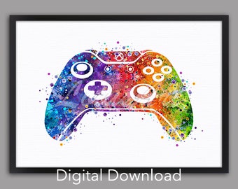 DIGITAL DOWNLOAD Game Controller Joystick Wall Art Watercolor Print Boys Room Decor Kids Gifts Illustration Painting Gifts Game Console