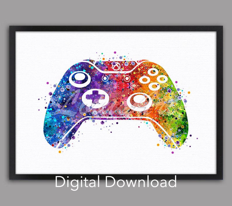 DIGITAL DOWNLOAD Game Controller Joystick Wall Art Watercolor Etsy