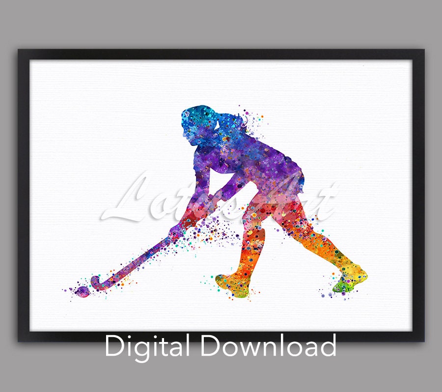Girl Field Hockey Goalie Artwork Colorful Watercolor Decor Sports