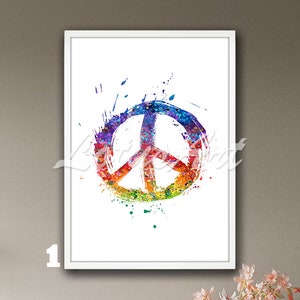 Peace-Zeichen Kunst Aquarell Wohnkultur Malerei Hochzeitsgeschenk Poster Urban Art Print Hippie Illustration Personalisierte Geschenke