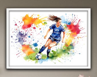 Poster personnalisé nom et numéro de footballeur pour filles : décoration personnalisée d'athlète adolescente