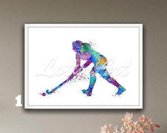 Girl Field Hockey Painting Framed Wall Art Watercolor Print Sports Poster Home Decor Illustration Girls Room Decor Personalised Custom Gifts