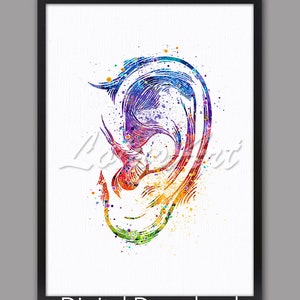 Menselijk oor anatomie Art aquarel Print medische kliniek Wall Decor KNO arts Office audioloog Gift oor Poster digitale DOWNLOAD