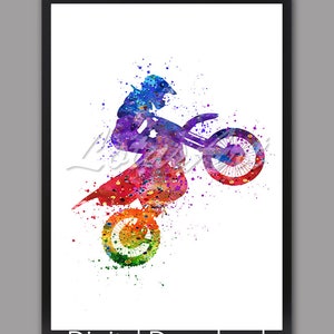 DIGITAL DOWNLOAD Motocross Poster Sports Art Watercolor Motorcycle Painting Home Decor Dirt Bike Wall Art Sports Kids Gifts Boys Room Decor