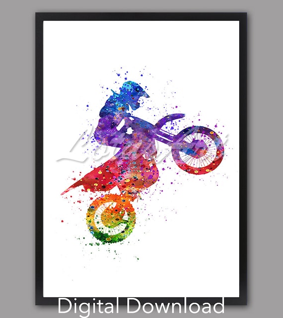 Watercolor Motocross Print: Sports Art, Dirt Bike Decor (digital