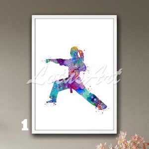 Girl Karate Aquarell Print: Personalisierte Sport Poster, Mädchenzimmer Dekor