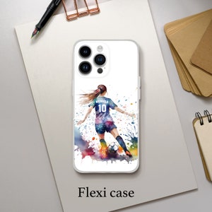 Fille de football personnalisée avec nom et numéro, coque pour iPhone Samsung, femme, joueur de football, aquarelle, sport, petite amie, cadeaux