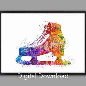 Ice Skate Watercolor Print: Colorful Winter Sports Decor (Digital Download)