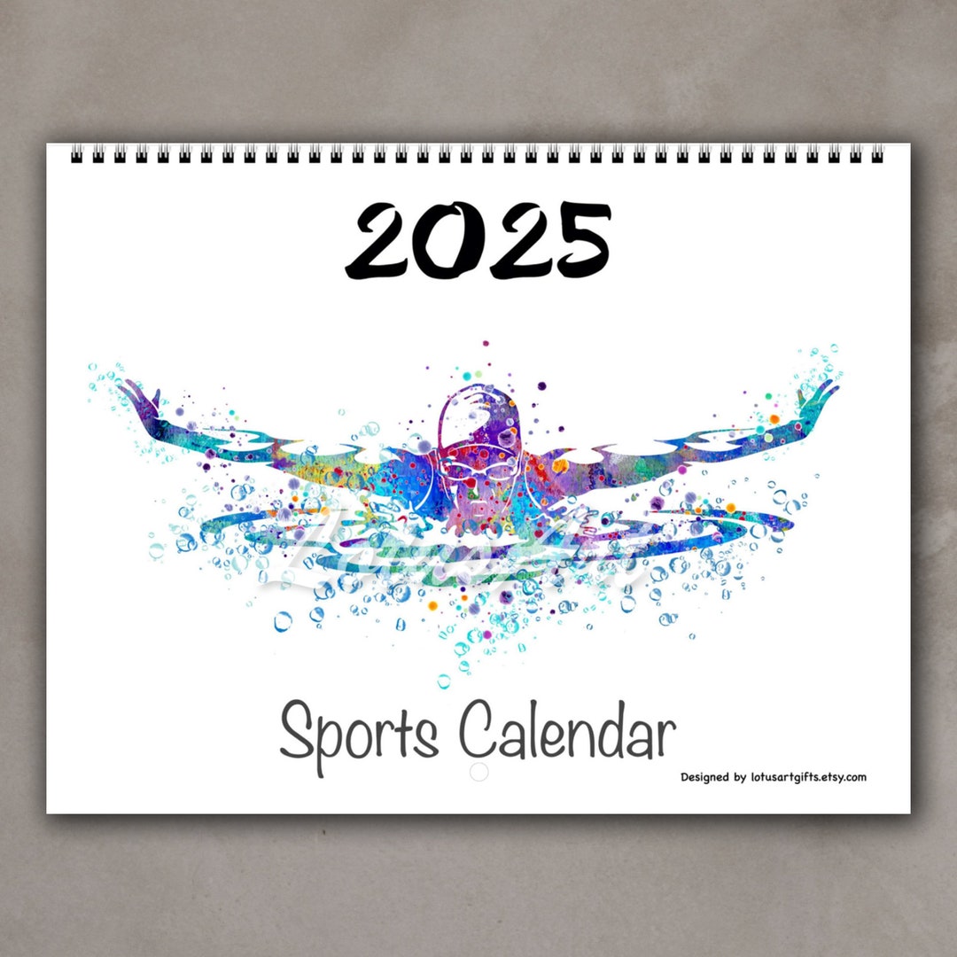 2025 Calendar Sports Watercolor Print Office Gift Kids Room Decor 12