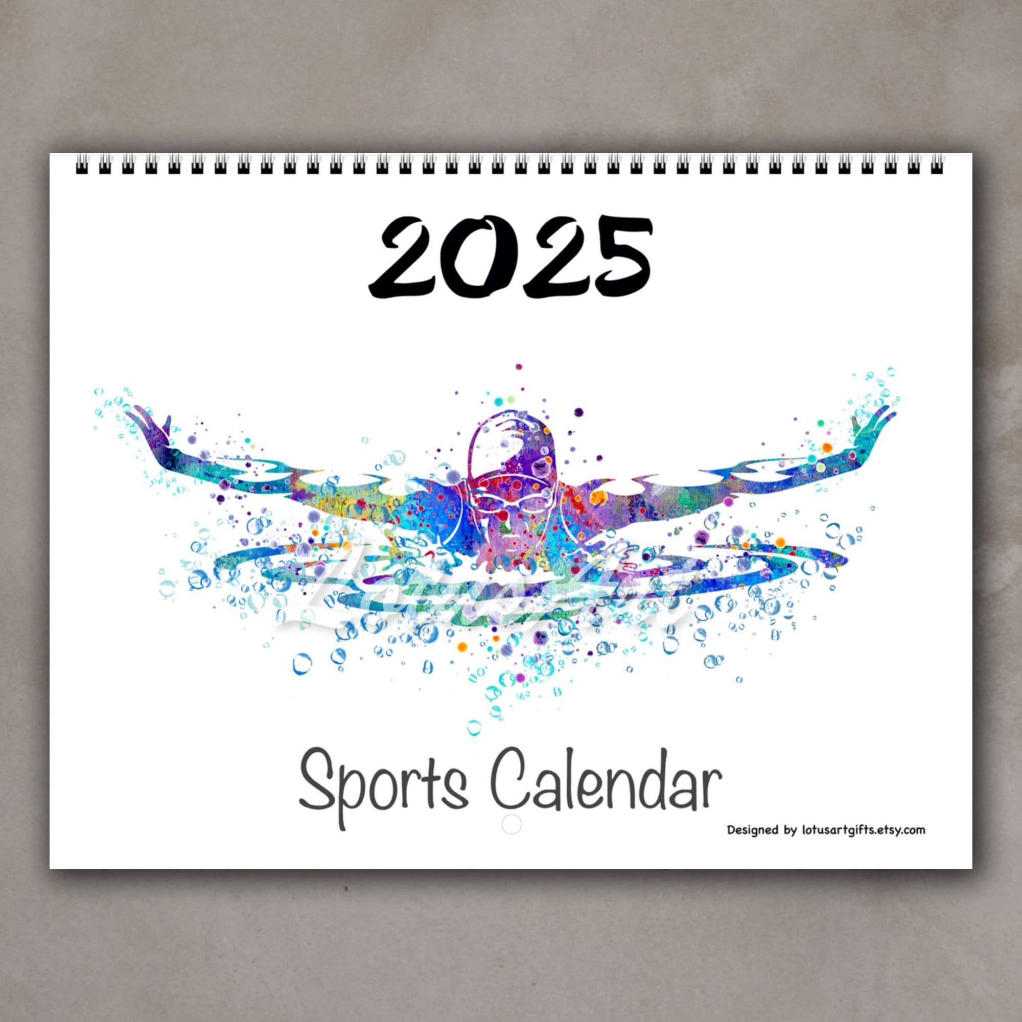 2025-calendar-sports-watercolor-print-office-gift-kids-room-decor-12-month-wall-calendar-etsy