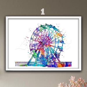 Ferris Wheel Decor Amusement Park Watercolor Print Nursery Wall Art Poster Girls Room Personalised Gift
