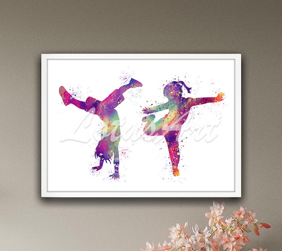 Kinderen dansen Hip Hop Wall Art schilderij aquarel Print Street Dance Poster kinderkamer kunst illustratie gepersonaliseerde geschenken