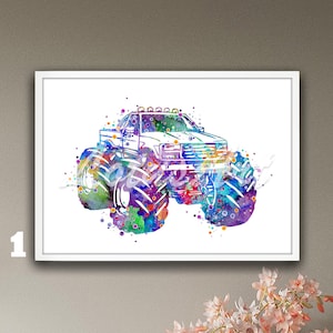 Monster Truck Wall Art Watercolor Print Painting Sports Poster Home Decor Boys Room Decor Kids Personalised Car Office Gift