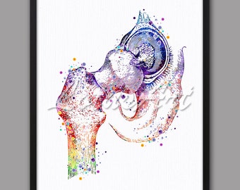 Hip Joint Watercolor Anatomy Art: Medical Home Decor (Digital Download)