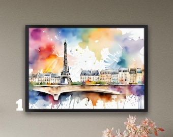 Paris Skyline Watercolor Print: Eiffel Tower, French Cityscape Art