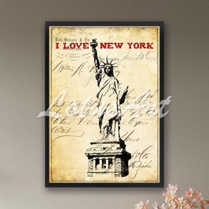 Statue of Liberty Vintage Art Print: I Love New York USA Home Decor