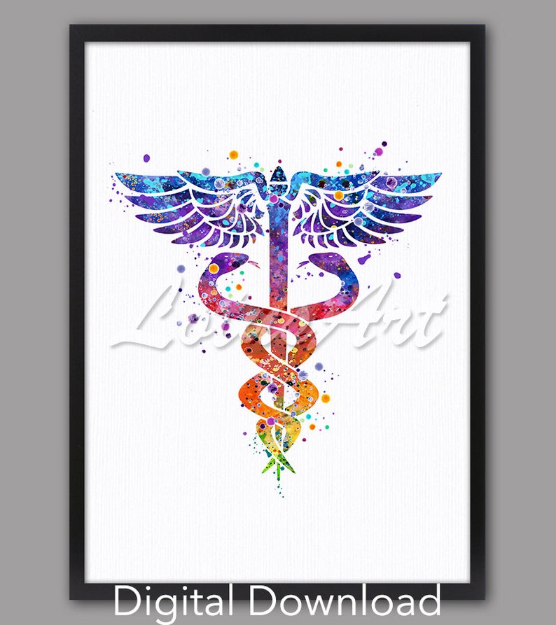 DIGITAL DOWNLOAD Caduceus Medical Symbol Watercolor Print Etsy