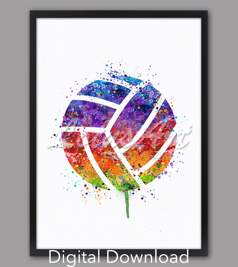 DIGITAL DOWNLOAD Volleyball Print Watercolor Wall Art Sports Etsy