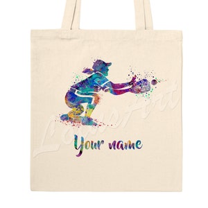 Mädchen Baseball Softball Catcher Girl Tote Bag Aquarell Kunstdruck