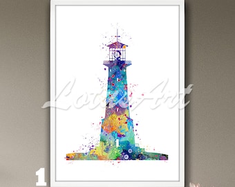 Lighthouse Art Painting Watercolor Print Nautical Illustration Poster Nursery Wall Art Boys Room Decor Ocean Personalised Gifts