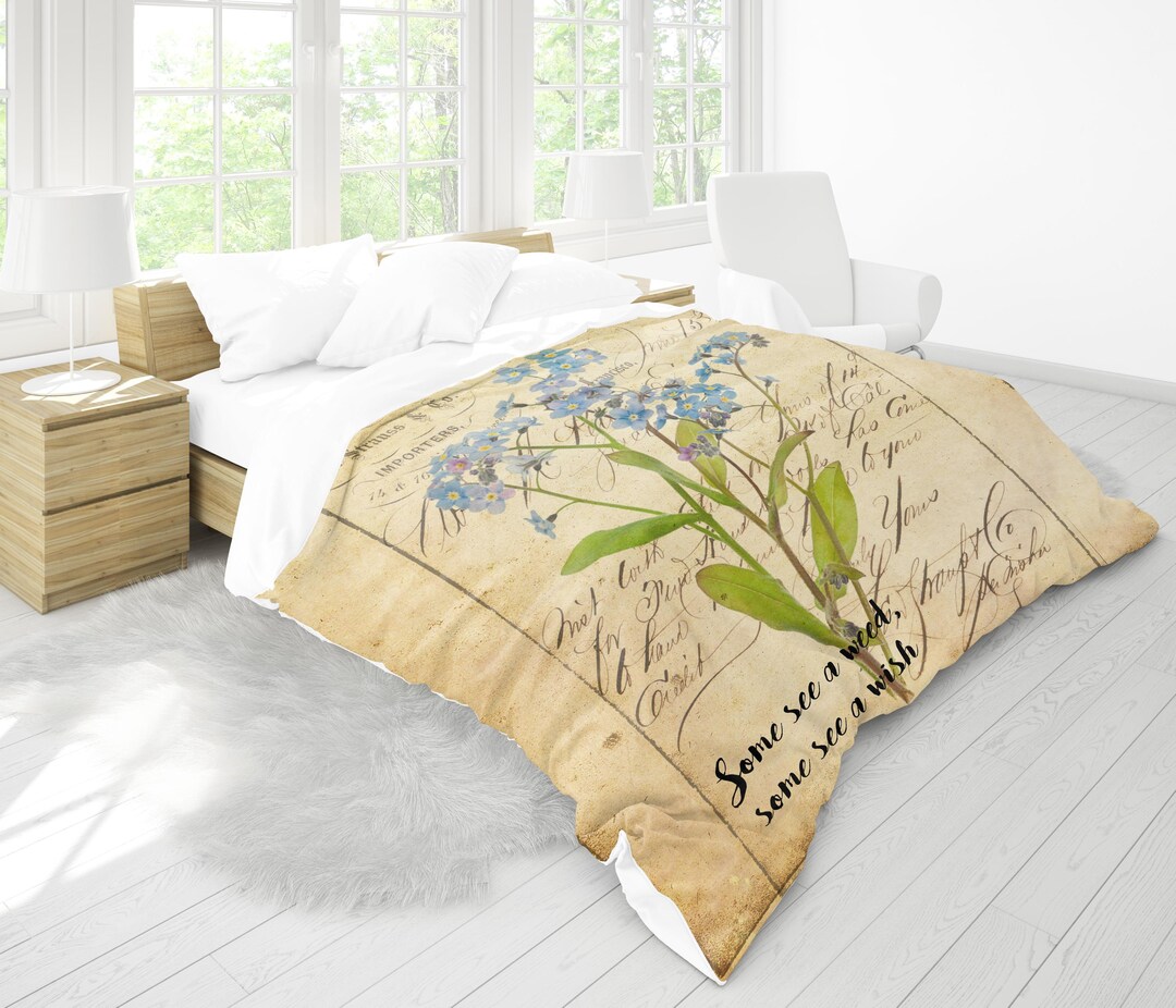 Blue Rustic Flowers Comforter: Vintage Style Bedding, Floral Bedroom ...