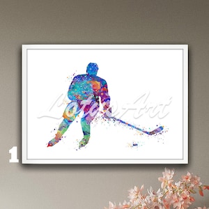 Boy Ice Hockey Wall Art Painting Watercolor Framed Print Winter Sports Poster Nursery Art Home Decor Boys Room Decor Personalised Gifts