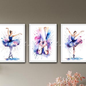 Set of 3 Ballerina Watercolor Prints – Girl Ballet Wall Art Posters, Dance Room Decor, Ballet Nursery Artwork, Ballet Pointe Shoes
