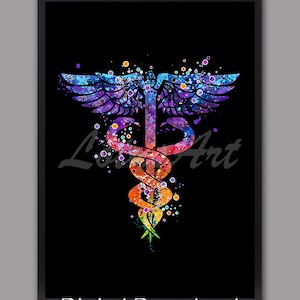 Watercolor Caduceus Print: Medical Art, Doctor Gift (Digital Download)