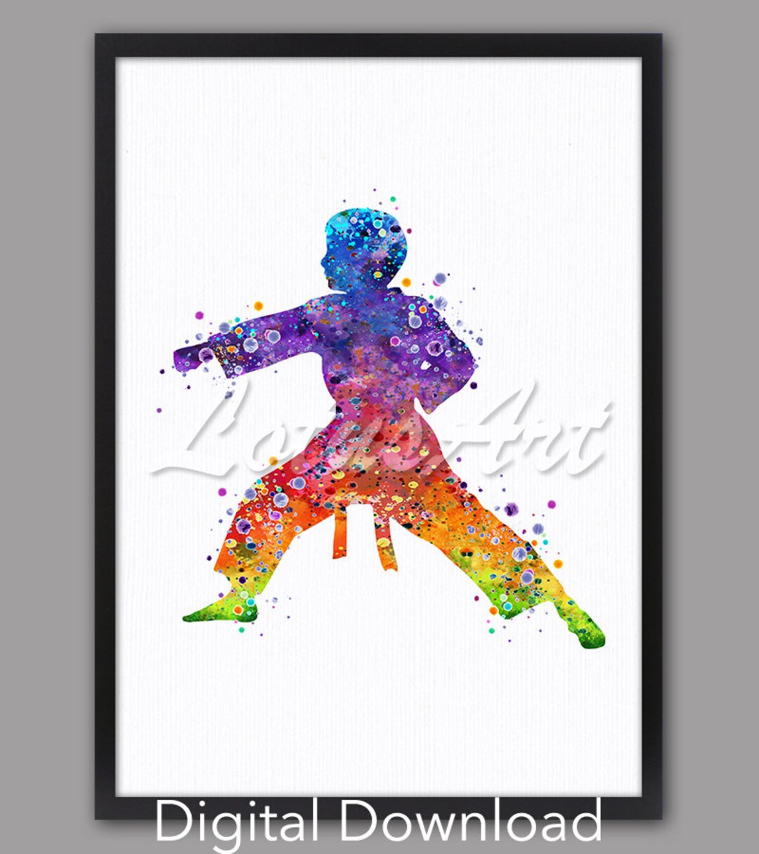 DIGITAL DOWNLOAD Boy Karate Wall Art Print Watercolor Sports Room Decor