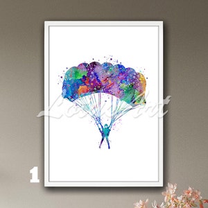Girl Skydiver Wall Art Watercolor Print Parachuting Sport Poster Illustration Kids Room Decor Personalised Painting Gifts