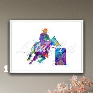 Barrel Racing Wall Art Watercolor Framed Print Mens Sports Nursery Poster Cowboy Barrel Racer Rodeo Boys Painting Personalised Custom Gifts