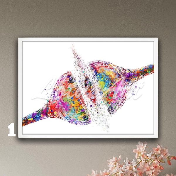 Impresión de acuarela de receptor de sinapsis: arte de la anatomía de las células cerebrales