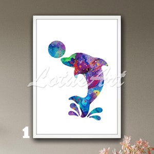Dolphin Watercolor Print Framed Sea Water Animals Wall Art Bathroom Home Decor Beach Hut Nautical Nursery Poster Coastal Kids Room Gifts