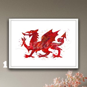 Welsh Dragon Wall Art Watercolor Print Personalised Gift