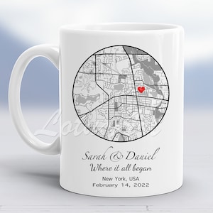 Tazza con mappa della città personalizzata Tazza in ceramica personalizzata con la scritta "Dove tutto è iniziato" Regalo di anniversario per data