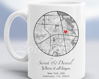 Custom City Map Mug, Personalized Anniversary Gift