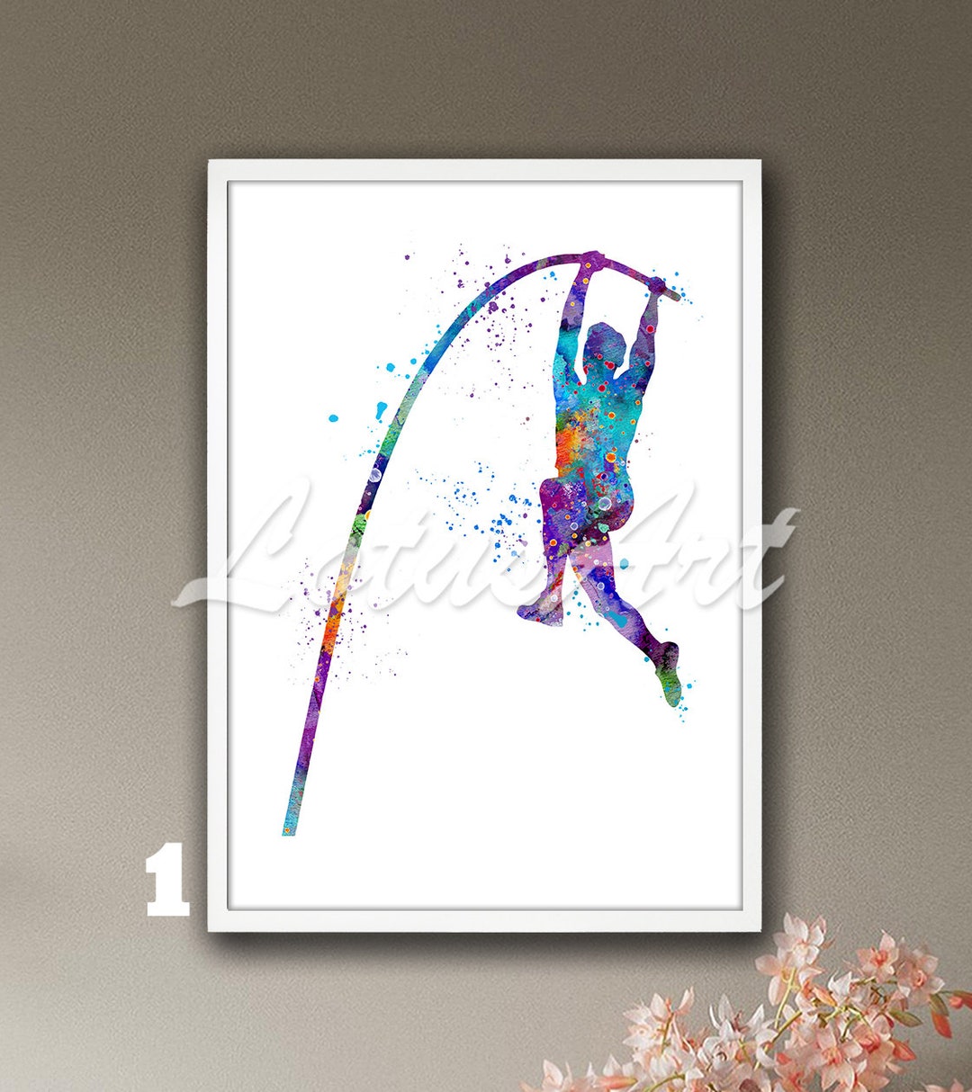Pole Vault Male Watercolor Print Pole Vaulting Wall Art Sports Poster