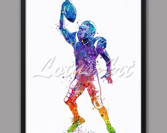 Football Player Watercolor Art Print: Sports Poster, Kids Room Decor (Digital Download)