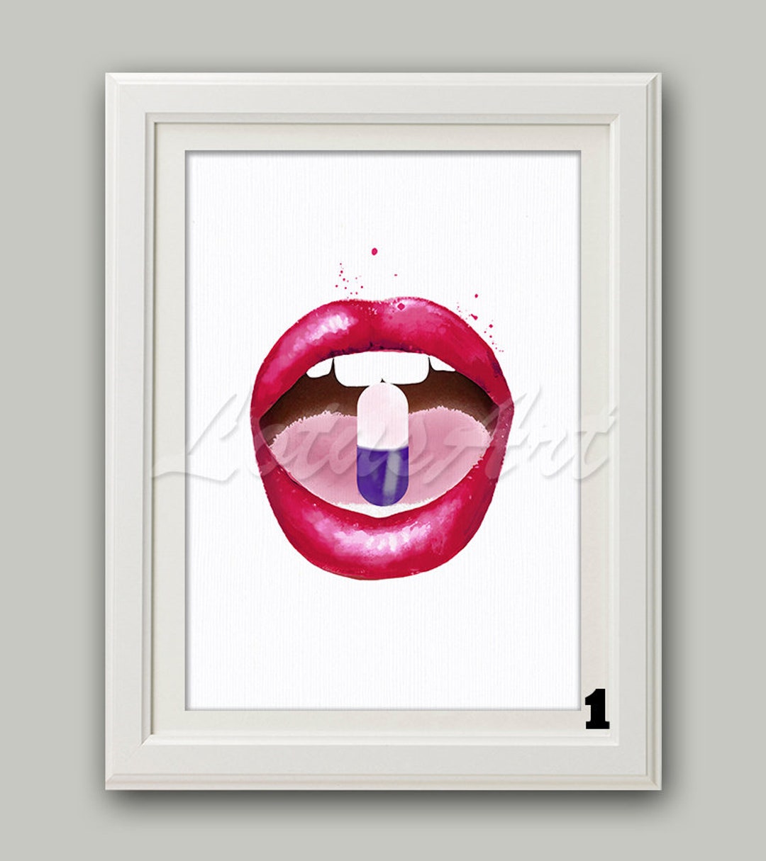 Lips With Pill Wall Art Watercolor Print Pharmacy Poster - Etsy