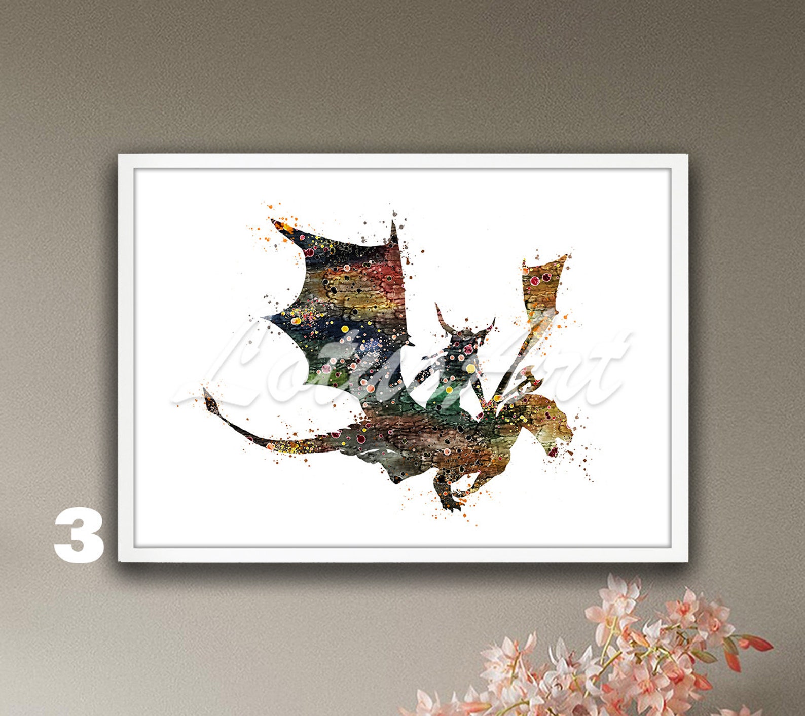 Girl Viking Riding Dragon Wall Art Framed Watercolor Print Nursery ...