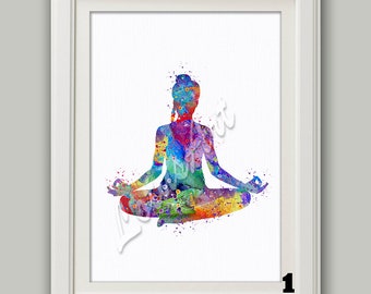 Yoga Pose Lotus Wall Art Watercolor Print Yogi Gifts Studio Zen Decor Meditation Canvas Illustration Painting Personalised Custom Gifts
