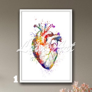 Heart Anatomy Art Print Framed Watercolor Print Anatomy Wall Decor Anatomical Heart Cardiology Surgery Medical Office Surgeon Doctor Gift