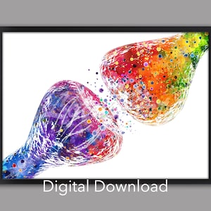 Synapse Brain Nerve Cell Neuron Art Watercolor Print Anatomy Poster Neuroscience Neurology Science Medical Biology Decor DIGITAL DOWNLOAD